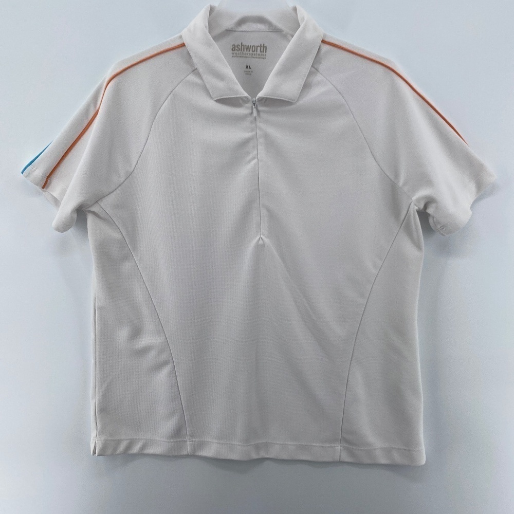 Ashworth Shirt Women's Size XL White 1/4 Front Zip Up Polo Short Sleeve Golf